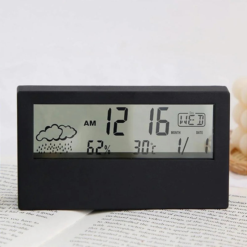 Relógio Digital De Mesa Retangular Preto Com Calendário Despertador Termômetro De Cabeceira