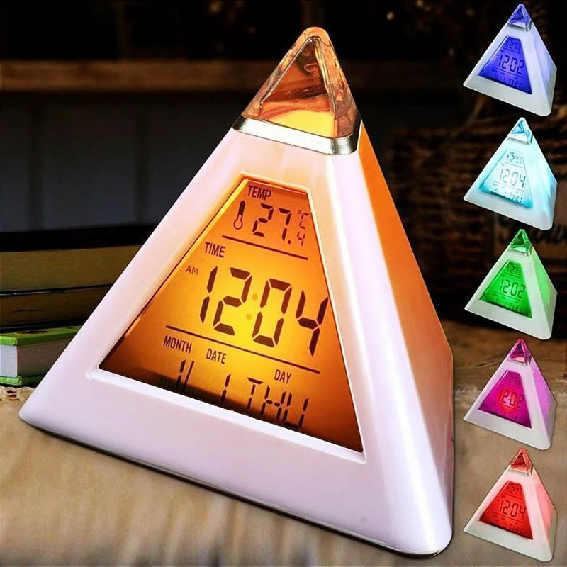 Relógio Digital Pirâmide De Mesa Calendário Despertador Termômetro Cabeceira